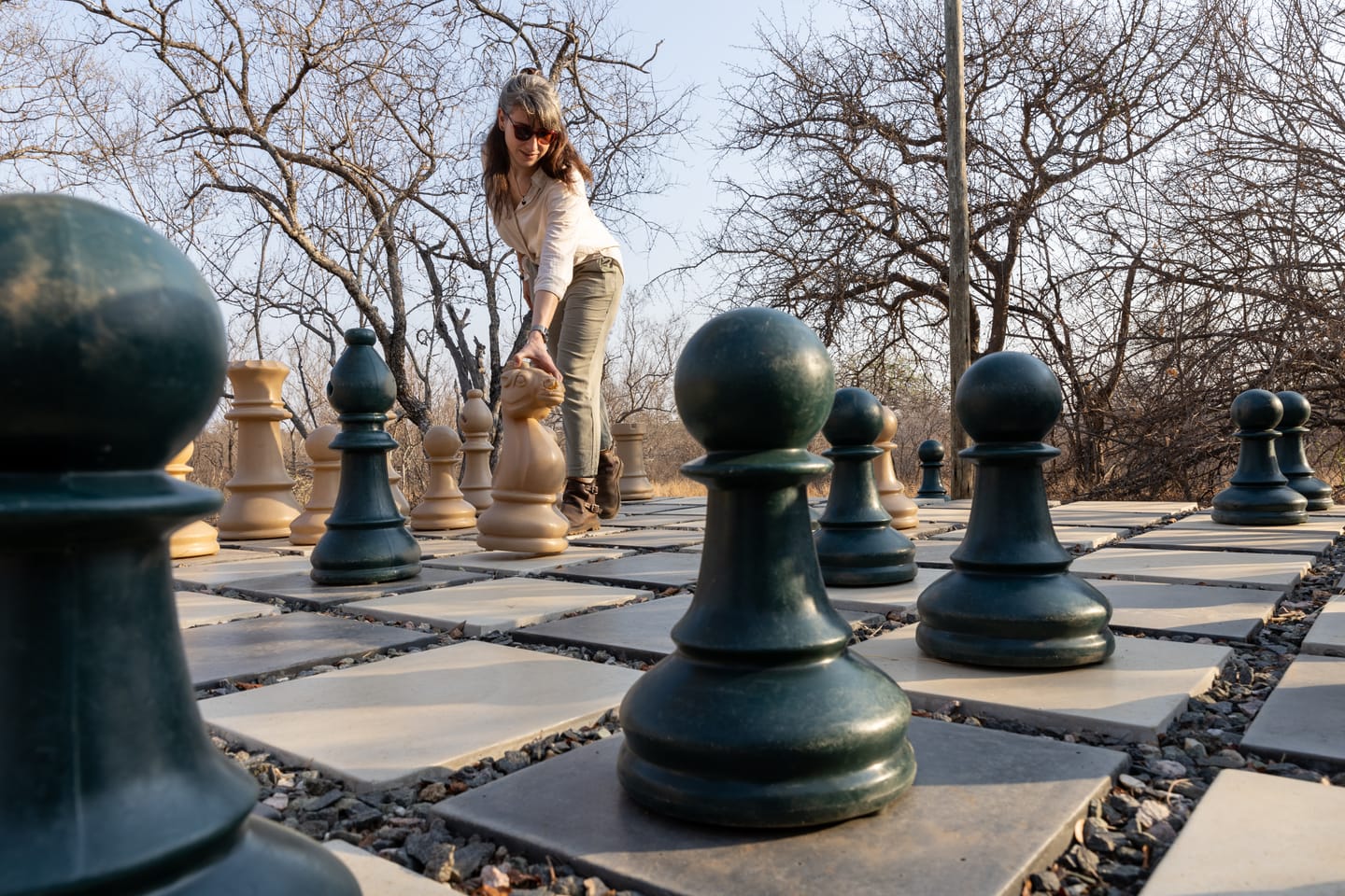 An outdoor chess set at Oase.