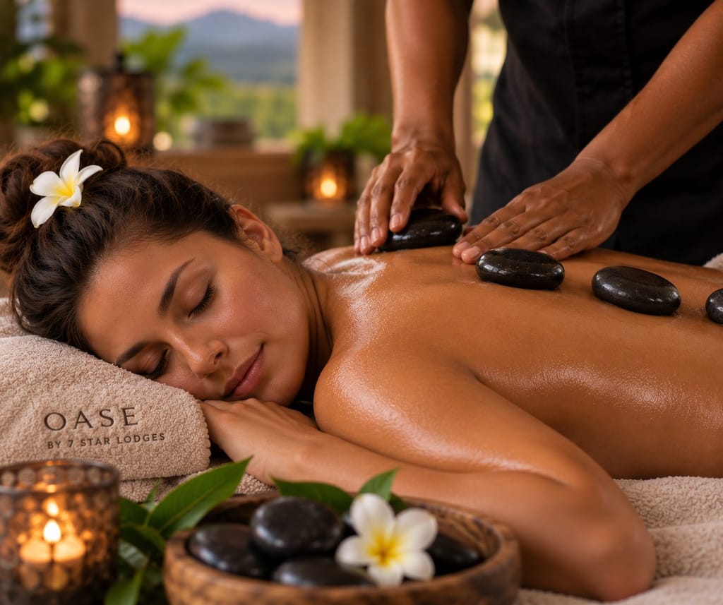 A 60-minute hot stone therapy treatment at Spa Oase uses heated stones and flowing massage techniques to encourage relaxation and restore balance.